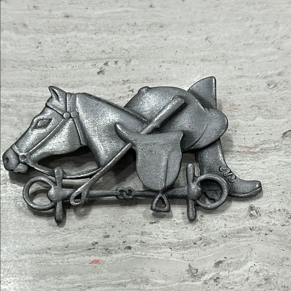 Vintage AJC  American Jewelry Company Pewter Equestrian Brooch Pin